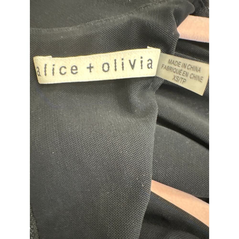 Alice + Olivia Black Mesh Long Sleeve Feather Cuff Shirt Sz XS - Picture 3 of 3